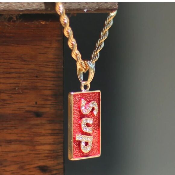 14K Gold Plated Supr Designer Red Block Chain New​ - Picture 2 of 4